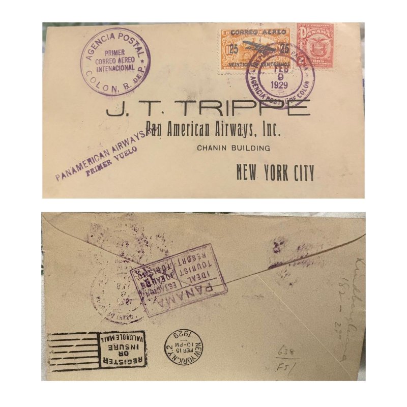 KV) 1929 PANAMA, AIR MAIL, FROM PANAMA TO NEW YORK, WITH COLON AGENCY CANCELLA