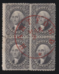 US 36 12c Washington Used Block 4 w/Red Hartford CT CDS Cancel Fine+ SCV $3000