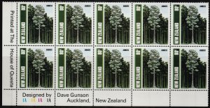 New Zealand 1989 80c Native Trees Plate Block UHM
