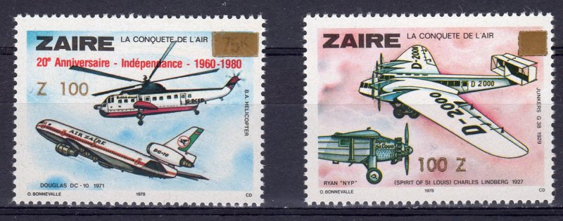 Zaire 1990 Helicopter-Aircrafts New Values ovpt.100Z (2) MNH Very Rare !!!!