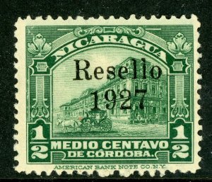 Nicaragua 1927 Cathedral Provisional ½¢ Dark Green w/Black  Ink OP Mint V335