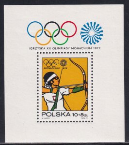 Poland 1972 Sc B125 Summer Olympics Archery Stamp SS MNH