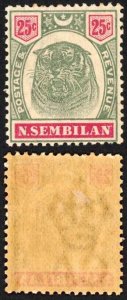 Negri Sembilan SG13 25c Green and Carmine M/M (toned) Cat 85 pounds