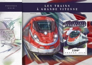 Togo - 2018 Speed Trains on Stamps - Stamp Souvenir Sheet - TG18103b