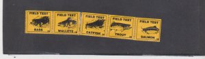 FIELD TEST Stamp Strip of 5 Separation at 2nd Bass Walleye Catfish Trout Salmon