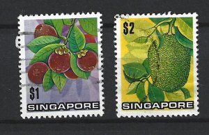 SINGAPORE #198-199 Used $1 & $2 Fruit Stamps 2017 CV = $2.00