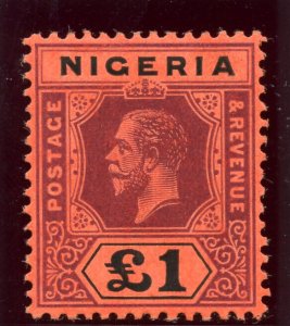 Nigeria 1914 KGV £1 deep purple & black/red (Die I) superb MNH. SG 12. Sc 12.