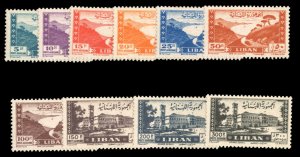 Lebanon #C119-128 Cat$115.25, 1947 Airpost, set of three, never hinged