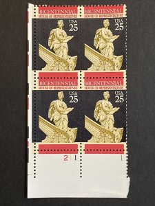 Scott # 2412 25-cent House of Representatives Stamp, MNH Plate Block 4