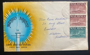 1969 Sarawak Malaya First Day Cover FDC To Boulder Australia Masjid Negara