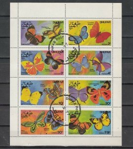 Dhufar, 1977 local issue. Butterflies sheet of 8. Canceled. ^