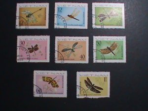 VIETNAM- 1977 SC#856-63 INSETS-LOVELY DRAGONFLIES FANCY CANCEL VERY FINE