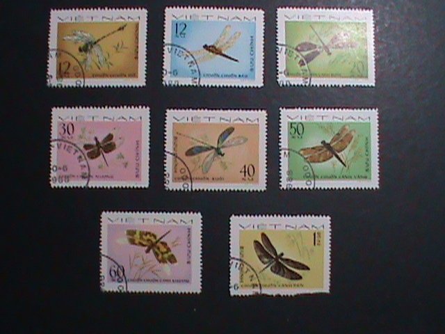 VIETNAM- 1977 SC#856-63 INSETS-LOVELY DRAGONFLIES FANCY CANCEL VERY FINE