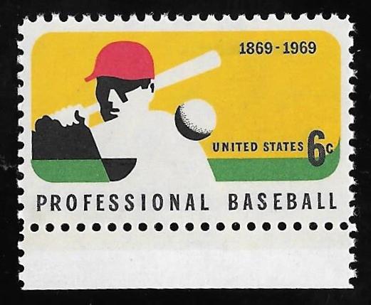 #1381 6 cents Professional Baseball, Stamp mint OG NH EGRADED VF-XF 85