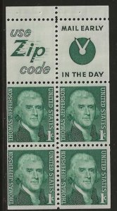 #1278b MNH (Zip & Mail Early) Complete Booklet Pane of 4