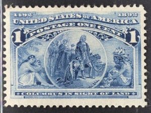US Stamp#230 1c Deep Blue Columbus in Sight of Land MINT Regummed SCV $ $14 (...