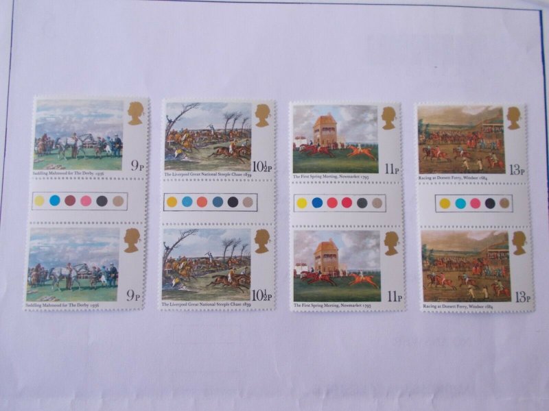 1979 Horseracing Paintings Set of 4 in Unfolded Traffic Light Gutter Pairs U/M