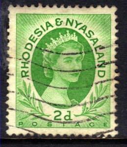 Rhodesia & Nyasaland 1954 - 56 QE2 2d Bright Green used SG 3 ( R268 )