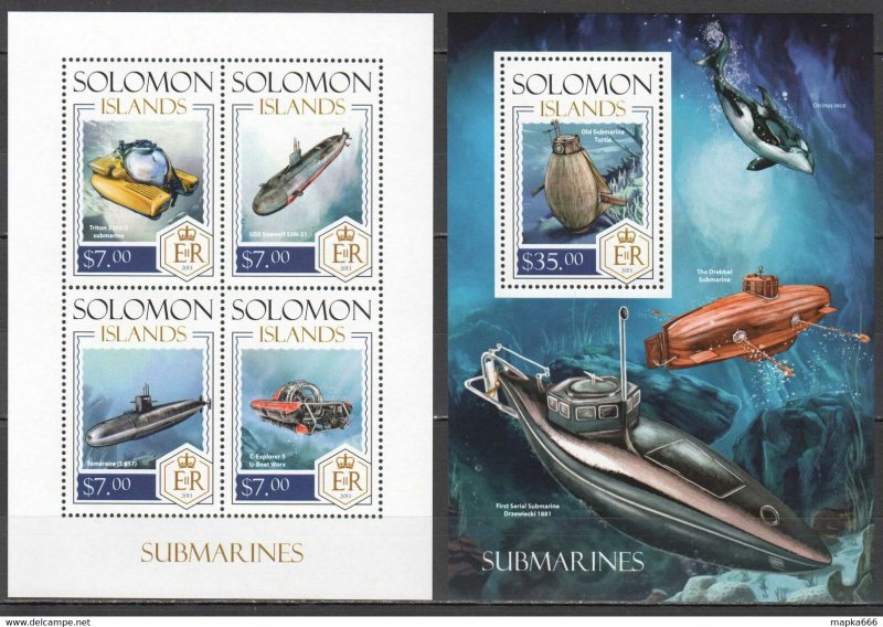 2013 Solomon Islands Submarines Transport Marine Life #2347-51 1+1 ** Ls320