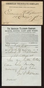 American Telegraph Co. 1865 Cover & Matching Telegram LV6800