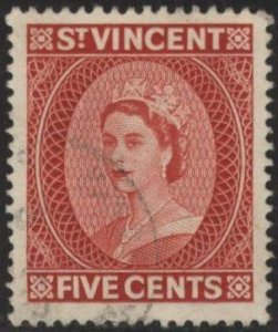 Saint Vincent 190 (used) 5c Elizabeth II, scarlet (1955)