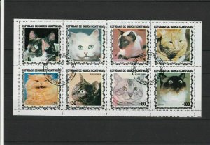 Republic of Equatorial Guinea Various Cats Felines Used Stamps Sheet Ref 25100