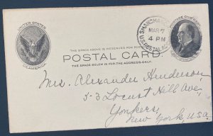 1910 US Postal Agency In China Stationery Postcard Cover to Yonkers NY Usa