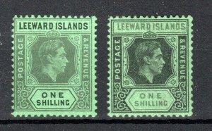 Leeward Islands 1942 1s x 2 shades SG 110ba and 110bb MLH/MH