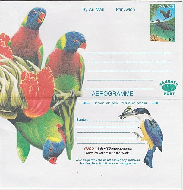 VANUATU 80v Birds aerogramme - unused.......................................L156