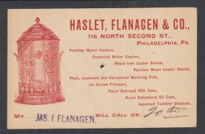 US Sc UX12 used 1895 1c Postal Card, Pennsylvania usage, Peerless Water Coolers