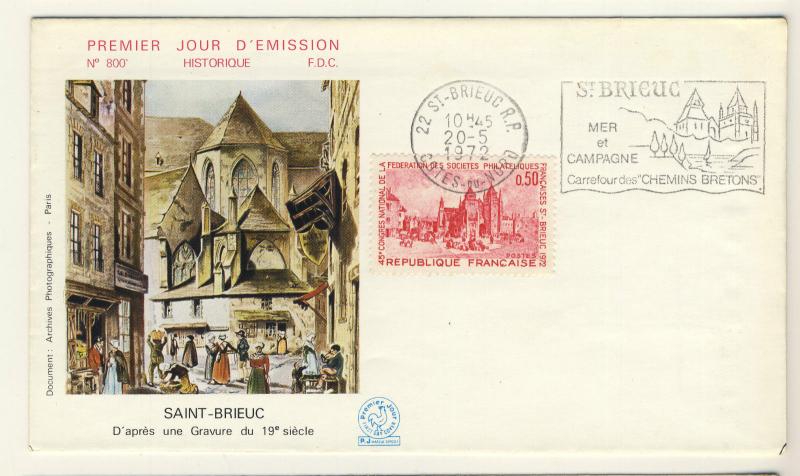 FRANCE 1972 (flamme 20/5 St-BRIEUC) Yv.1718 CONGRÈS FSPF ENVELOPPE 1er JOUR FDC