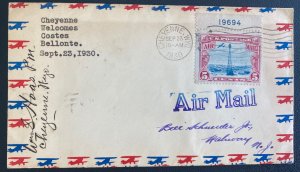 1930 Cheyenne WY USA Airmail cover  Stop Of Coste & Bellonte Postmaster Signed