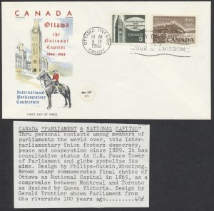 1965 #441-442 IPC - Ottawa Combo FDC, Overseas Mailers Cachet, Insert