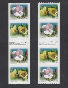 MAGNOLIA = HAND-CUT = TYPE 1,2  GUTTER Strips of 4 Coil stamps CANADA 2013 MNH