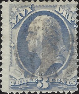 US Scott #O37 Used Fine 3 Cent 1873 Dept of Navy Official Stamp CV 15.00