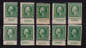1917 Washington 1c Sc 498 MH/NH lot of plate number singles Hebert CV $30 (L24