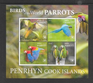 BIRDS - PENRHYN #607e  PARROTS  S/S  MNH