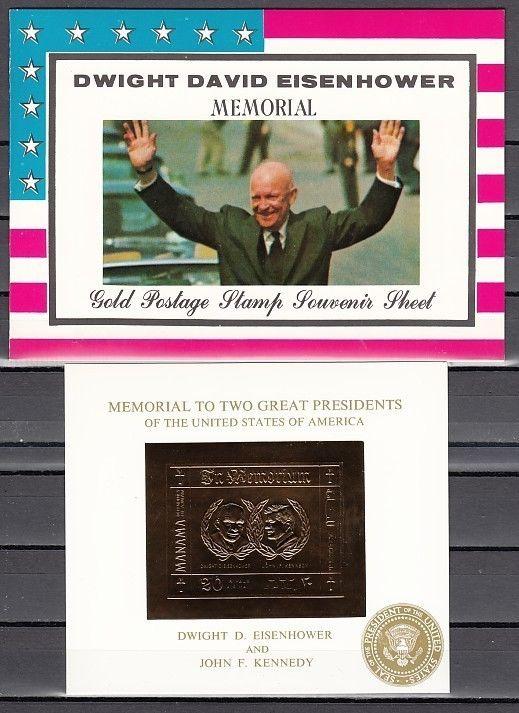 Manama, Mi cat. 252, BL54. Memorial Gold Foil s/sheet. Eisenhower & J. Kennedy.