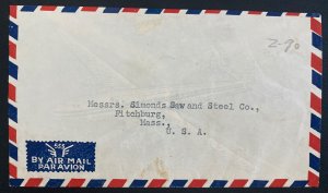 1950 Bangkok Thailand Airmail Commercial Cover To Fitchburg MA USA