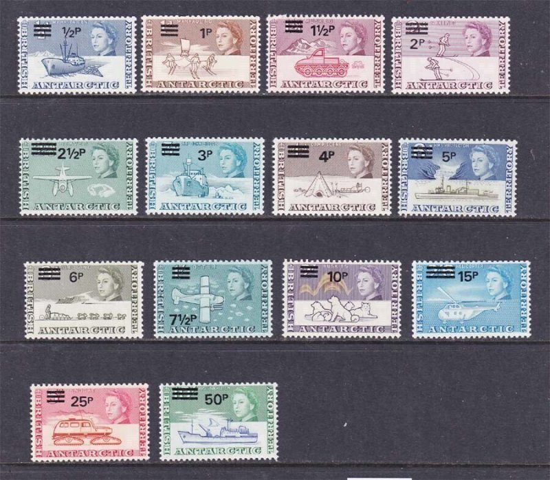 British Antarctic 1971 QEII Sc 25-38 set of 14 MLH