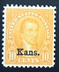 US #668 XF LH Mint OG Kansas Overprint. Fresh Color.  11061