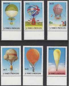 St. Thomas & Prince #555-60 MNH set, various air balloons, issued 1979