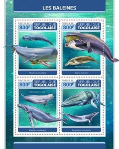 Togo - 2017 Whales on Stamps - 4 Stamp Sheet - TG17305a