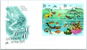 US COVER FIRST DAY OF ISSUE WONDERS OF THE SEA SETENANT BLOCK OF (4) 1994