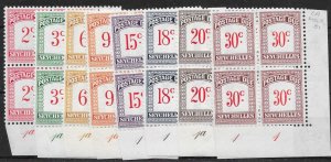 SEYCHELLES SGD1/8 1951 POSTAGE DUE SET IN FINE MNH PLATE BLOCKS OF 4