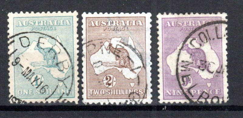 Australia 1915-29 Kangaroo values SG 28, 41 and 108 FU CDS