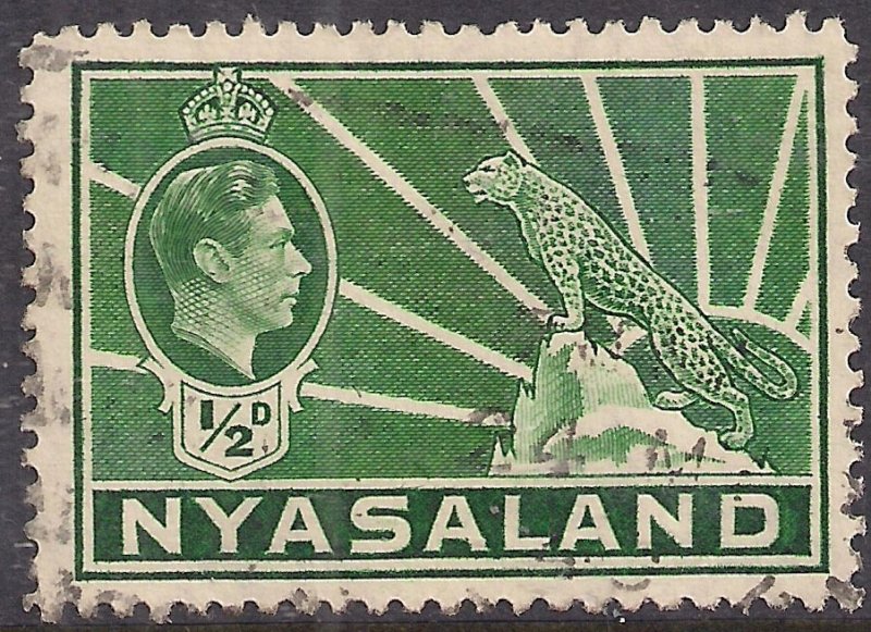 Nyasaland 1938 - 44 KGV1 1/2d Green used SG 130 ( L1355 )