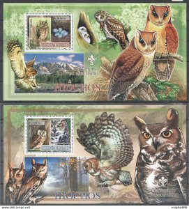 2007 Guinea-Bissau Owls Birds Fauna Scouting 2Bl ** Bc1368