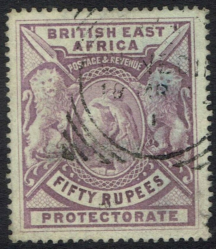 BRITISH EAST AFRICA 1897 QV LIONS 50R SPECIMEN REMOVED FAKE POSTMARK 