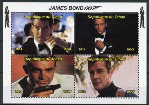 James Bond Stamps Chad 2014 MNH 007 Sean Connery Roger Moore Movies 4v M/S